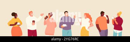 People group colleagues, friends drinking coffee. Break at work and communication vector illustration Stock Vector