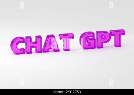 3d render sign chat gpt made by purple glass and light background. Simple minimalism concept. Simple minimalism concept, 3d illustration Stock Photo