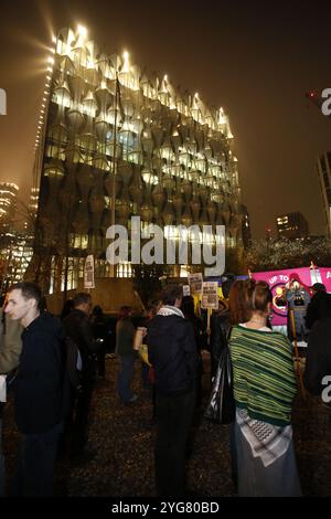 6th November 2024, London, UK  Anti-Trump Demo Outside London US Embassy  The election of Donald Trump as US President for a second time is the trigger of a demonstration outside the US embassy  in Vauxhall London.  Photo Credit: Roland Ravenhill/Alamy Stock Photo