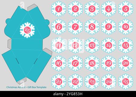 Christmas advent calendar box template for laser cut. Retail paper box with die cut template Stock Vector