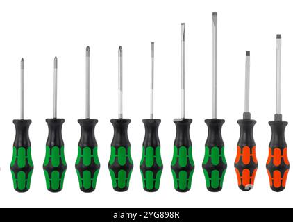 Screwdriver Set with Ergonomic Black and Green Handles Stock Photo