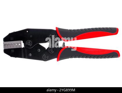 Crimping Tool with Red and Black Ergonomic Handles Stock Photo