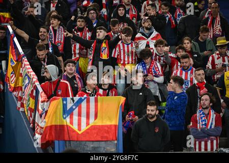 Paris, France. 06th Nov, 2024. Atletico Madrid's fans cheer during the UEFA Champions League football match between Paris Saint-Germain and Atletico Madrid at the Parc des Princes Stadium in Paris on November 6, 2024. Photo by Firas Abdullah/ABACAPRESS.COM Credit: Abaca Press/Alamy Live News Stock Photo