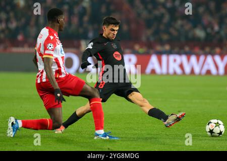 Belgrade, Serbia. 6th Nov, 2024. Pedri of Barcelona reaches for the ball during the UEFA Champions League 2024/25 League Phase MD4 match between FK Crvena Zvezda and FC Barcelona at the Rajko Mitic Stadium on November 06, 2024. Credit: Dimitrije Vasiljevic/Alamy Live News Stock Photo