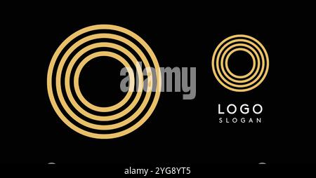 Concentric golden circles, letter O, bold sleek geometric logo template. Luxury, balance, modernity logotype for premium branding and corporate Stock Vector