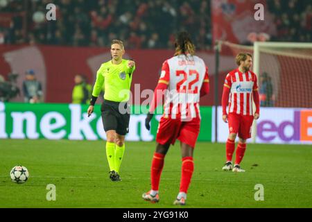 Belgrade, Serbia. 6th Nov, 2024. Referee Espen Eskas of Norway during the UEFA Champions League 2024/25 League Phase MD4 match between FK Crvena Zvezda and FC Barcelona at the Rajko Mitic Stadium on November 06, 2024. Credit: Dimitrije Vasiljevic/Alamy Live News Stock Photo