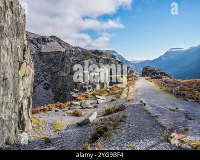 General scene of redundant quarry workings at the abandoned UNESCO World Heritage Site of Dinorwig slate quarry at LLanberis in North Wales Stock Photo