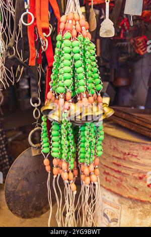 Berna Bugh, Kangan, India. Bells for sale at a market in a village of Jammu and Kashmir. Stock Photo