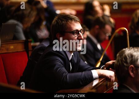 Paris, France. 5th Nov, 2024. Antoine Léaument, deputy of La France Insoumise - Nouveau Front Populaire group, seen during the questions to the government session at the National Assembly. A weekly session of questioning the French government takes place in the National Assembly at Palais Bourbon, in Paris. (Credit Image: © Telmo Pinto/SOPA Images via ZUMA Press Wire) EDITORIAL USAGE ONLY! Not for Commercial USAGE! Stock Photo