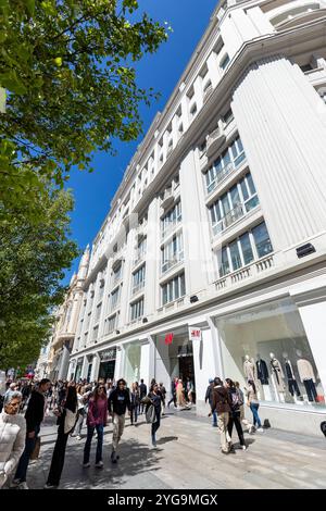 Madrid, Spain- april 09: View of Gran Via, commercial and tourist avenue in the center of Madrid and famous landmark of the city Stock Photo