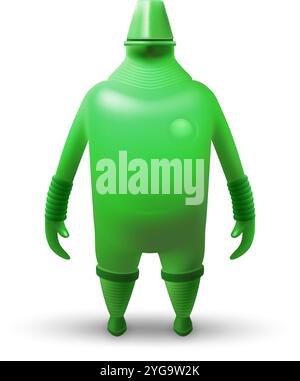 Senior Super Hero Robot Defender of the Universe. Tough Green Fat Bot Humanoid Mascot Character Illustration on White Backdrop Stock Vector