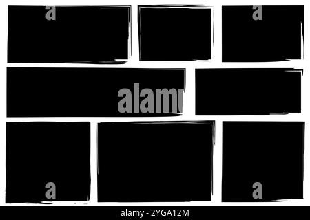 Comic panel icons. Black rectangular shapes. Empty frames set. Vector graphic elements. Stock Vector