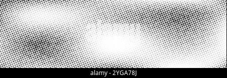 Grunge halftone background. Faded grit noise gradient texture. White and black sand wallpaper. Wide retro pixelated backdrop. Anime or manga style comic overlay. Halftone gritty print. Vector Stock Vector