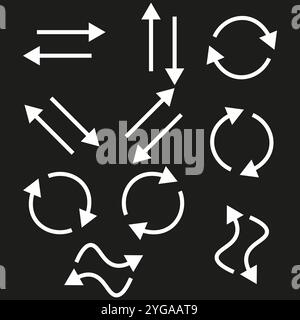 Various arrow icons. Directional vector symbols. Black and white arrows. Minimalist navigation icons. Stock Vector