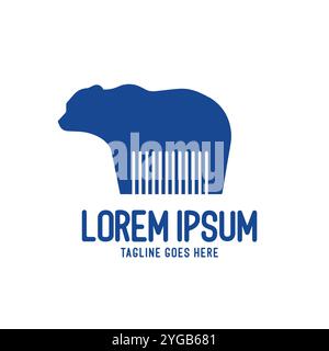 Bear Silhouette with Comb or Bar Code Icon Illustration Logo Design Vector Stock Vector