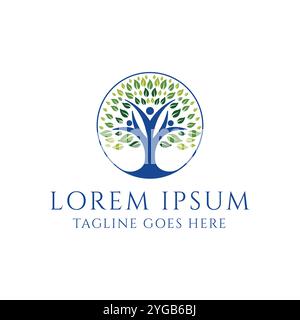 Abstract Human People Tree for Health Education Environment or Community Charity Foundation Logo Design Vector Stock Vector