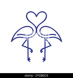 Simple Minimalist Heart Love Stork Heron Flamingo Ibis Bird Line Outline Linear Style Icon Illustration Design Vector Stock Vector