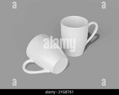 Blank Two Mugs Mockup Isolated 3D Rendering Stock Photo