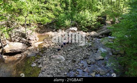 Suck Creek is a rugged natural landmark where swift river rapids carve through scenic mountain trails, creating a breathtaking landscape. Stock Photo