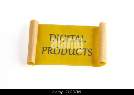 The concept of the info business. The text of DIGITAL PRODUCTS is written on a white background Stock Photo