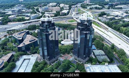 High-rise King and Queen towers in Atlanta towering over the city scape Stock Photo