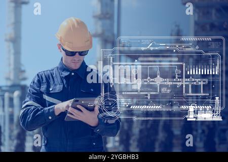 Refinery Programming Computer Expert of Male Software engineer working in front of automated CNC ...