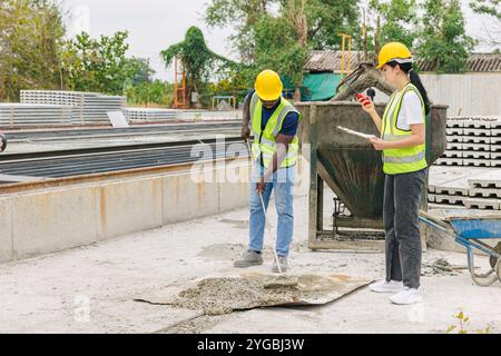 African black people labor worker in construction industry working in construction site. Stock Photo