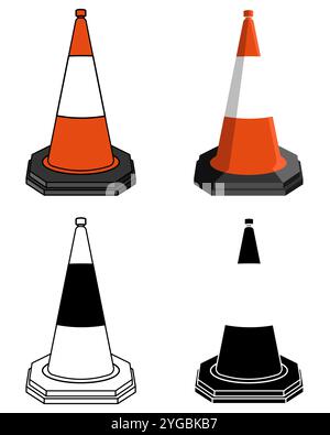 Set of Traffic Cones in different designs isolated on a white background Stock Vector