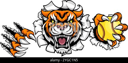 Tiger Softball Animal Sports Team Mascot Stock Vector