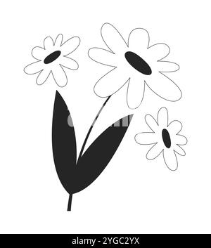 Chamomile bunch black and white 2D line object Stock Vector