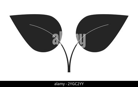 Two leaves connected by stem black and white 2D line object Stock Vector