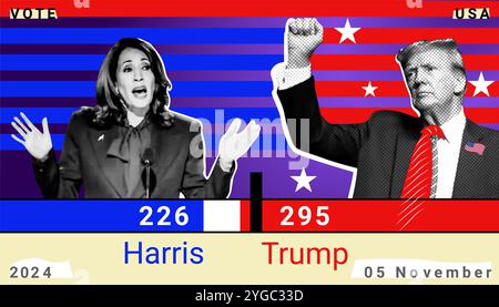 Donald Trump and Kamala Harris. Collage illustrative photography for the 2024 United States presidential election. Stock Photo