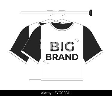 Big brand tshirts hanging on rack black and white 2D line object Stock Vector