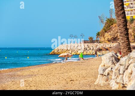 View to beach of Playa del Bajondillo in Torremolinos. Andalusia, Spain Stock Photo