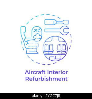 Aircraft interior refurbishment blue gradient concept icon Stock Vector