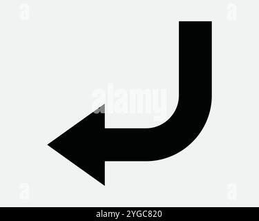 Down Left Arrow Turn Turning Curve Reverse Before Undo Previous Bottom Under Backout Back Path Location SVG Sign Icon Shape Outline Black White Vector Stock Vector