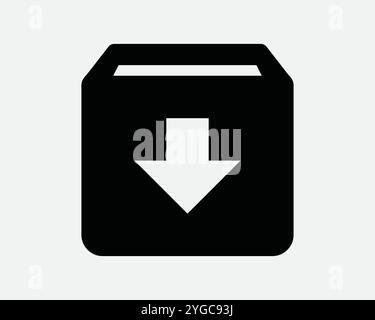 Download Box Down Load Loading Storage Here Direction Downward Archive File Folder Store Digital App SVG Sign Icon Shape Outline Black White Vector Stock Vector