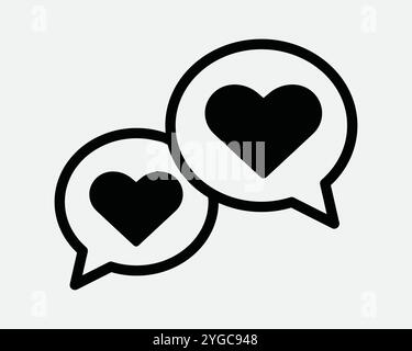 Flirt Love Talk Conversation Communication Chat Loving Romance Heart Dialogue Message Communication Icon Sign Shape Line Outline Black White Vector Stock Vector