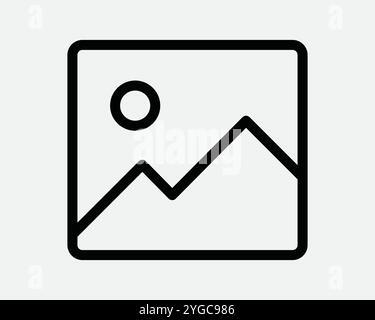 Image Gallery Pic Picture Imagery Film Landscape Mountain Sun Photo Album Card Postcard Media Square Icon Sign Line Outline Black White Vector Shape Stock Vector