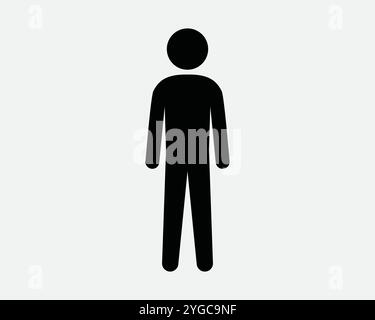 Human Man Male Stick Figure Stickman Person People Character Profile Stand Standing Body Bathroom Toilet Sign Icon SVG Shape Outline Black White Vecto Stock Vector