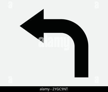 Up Turn Left Path Direction Navigation Position Turning Arrow Arrowhead Point Pointing SVG Road Traffic Sign Icon Shape Outline Black White Vector Stock Vector