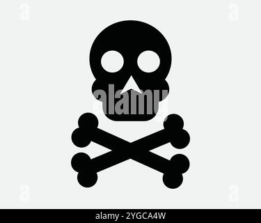 Skull Crossbone Cross Bone Pirate Piracy Halloween Horror Scary Spooku Toxic Danger Poison Dangerous Sign Icon SVG Shape Outline Black White Vector Stock Vector