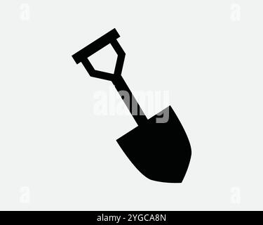 Shovel Tool Dig Digger Digging Gardening Handheld Equipment Construction Sand Soil Earthworks Agriculture Farming Sign Icon SVG Shape Outline Black Wh Stock Vector