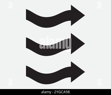 Current Flow Right Arrow Three Point Pointer Flowing Wave Path Direction Position Orientation Navigation Black White Vector Sign Icon Shape Outline Stock Vector