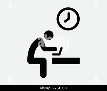 Working Hours Burn Midnight Oil Work Time Clock Employee Office Job Worker Freelance Schedule Deadline Sign Icon Shape Outline Black White Vector Stock Vector