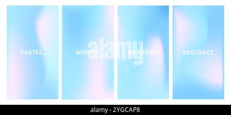 Gradient Pastel Winter Background. Set of Blur banners. Holographic print. Abstract vector illustration in Blue tones. Sky colors wallpaper Stock Vector