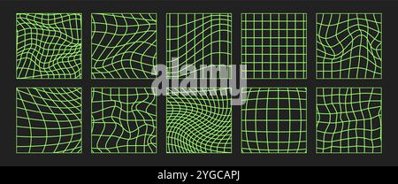 Psychedelic Checkerboard. Gradient Trippy checkered wallpaper. Linear Groovy background. Hippie vector illustration in Y2k style. Vintage distorted Stock Vector