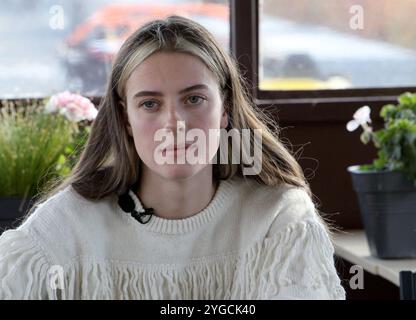Yaroslava Mahuchikh (C) of Ukraine is pictured during an interval in