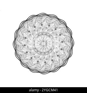 Mandala outline art pattern by free hand drawing inspired from nature for coloring book. Geometric traditional pattern for Henna, tattoos and decorati Stock Photo