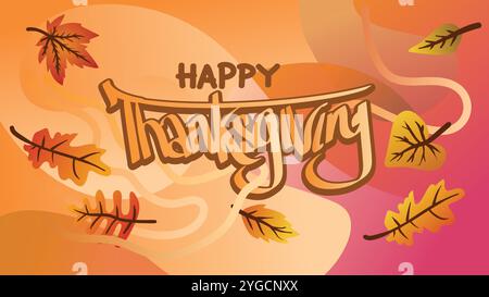 Thanksgiving Special Offer Banner with Flowing Orange Background. web page size template vector illustration Stock Vector